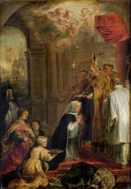 La presa del velo di Santa Gertrude e l'incendio dell'Abbazia di Nivelles - Louvre